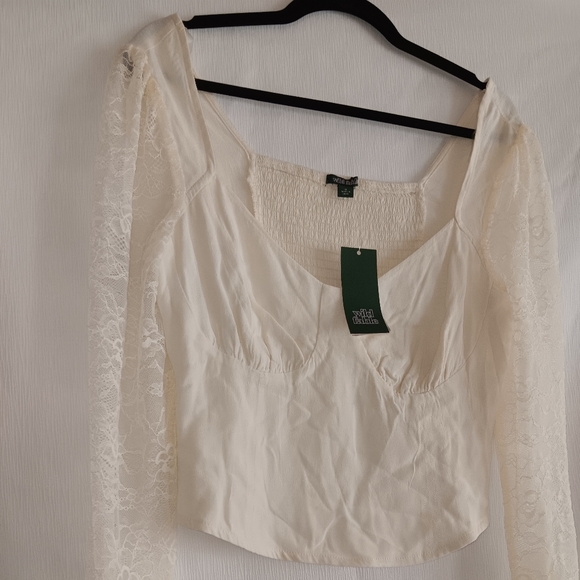 lace blouses, white, size M, long sleeves, WILD FABLE brand - Picture 5 of 7